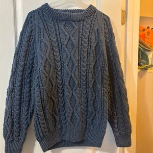 Unisex Size Large Blue Cable Knit Sweater